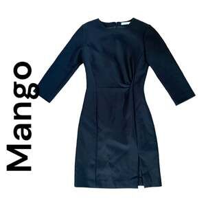 Mango basics black dress side twist slit woman’s size XS